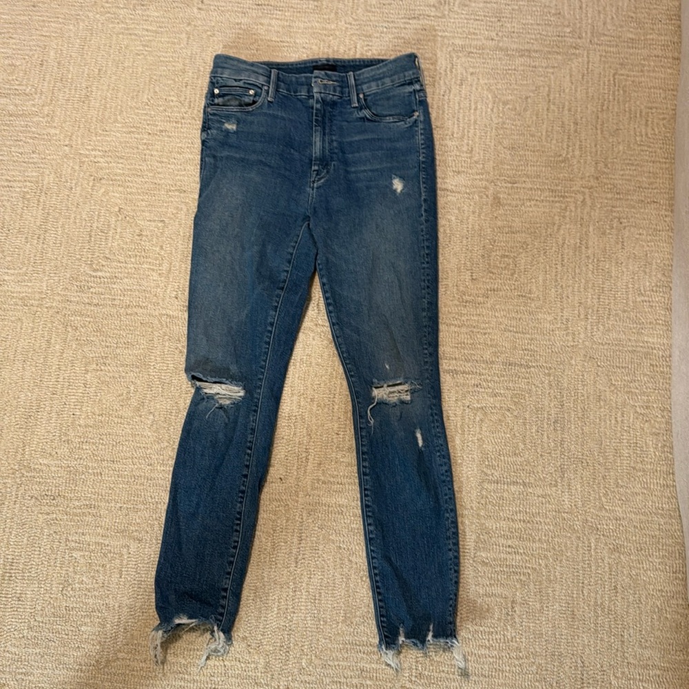 MOTHER High Rise Jeans in Distressed Blue